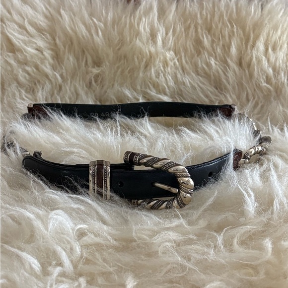 Brighton Black Leather with Silver Linked Sides and Buckle Belt